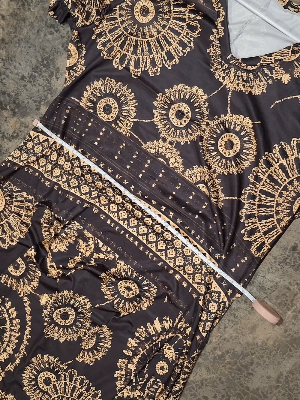 Plus Size Black Maxi Dress with Gold Medallion Print - Picture 2 of 9